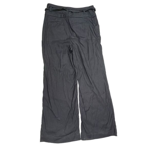 Anthropologie Pants Women 2 Black Linen Blend Belted Three Button Front Wide Leg - Picture 2 of 8